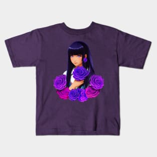 Anime Girl with Purple Eyes and Roses Kids T-Shirt